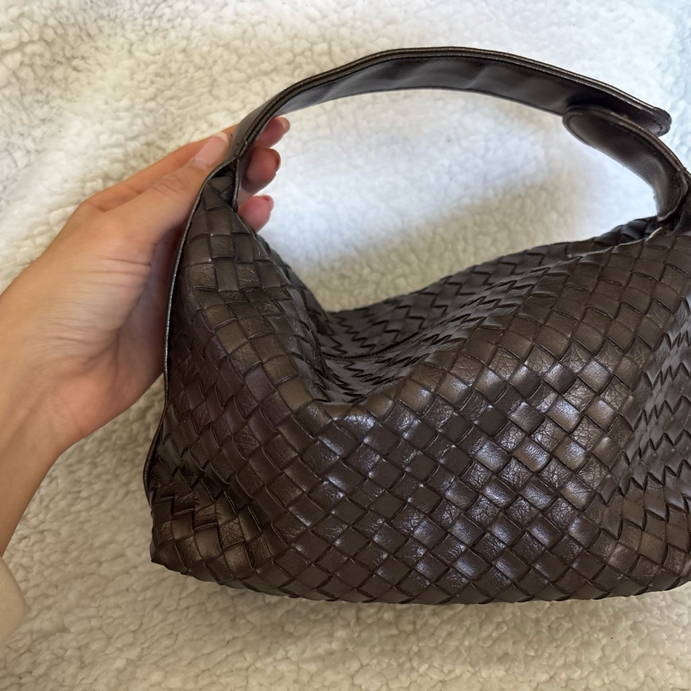 Woven Leather Bag with Bloomie's Lining - Picture 2 of 5